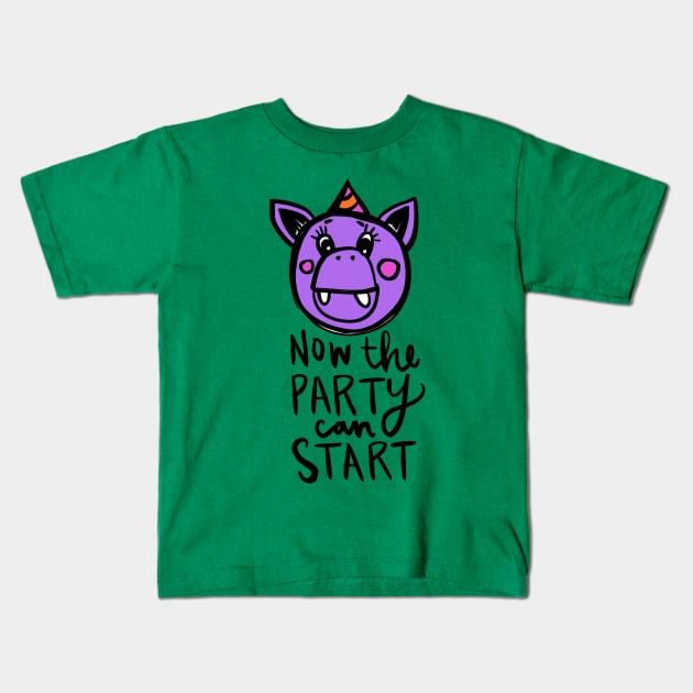 Now The Party Can Start Monster: Weird Funny Hippo Or Manatee Kids T-Shirt by Tessa McSorley